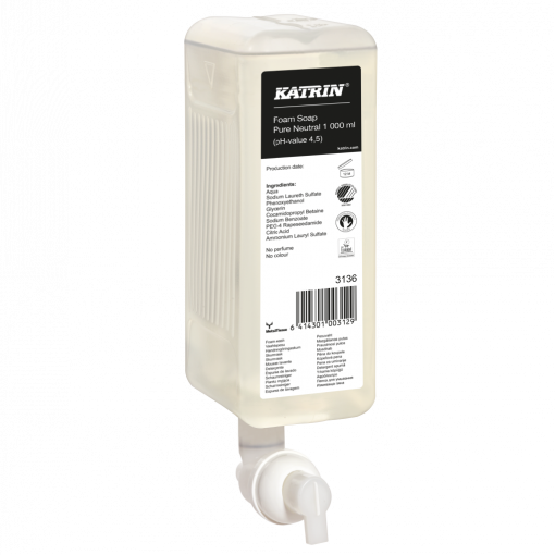 Katrin Schaumseife Clean, farblos, parfümfrei, 1000 ml, 6 Kartuschen (Art. 70026)