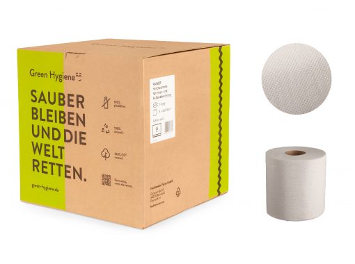 Handtuchrolle Green Hygiene RAINER, 2-lagig, hochweiß, Recyclingpapier (RC), 19,3x25 cm, 450 Blatt, 112,5 m, perforiert, 8 Rollen (Art. 90662) – Bild 5