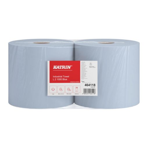 Putztuchrolle Katrin L, 1000 Blatt, 2-lagig, blau, Recyclingpapier (RC), 22x36 cm, 360 m, perforiert, 2 Rollen (Art. 30421)