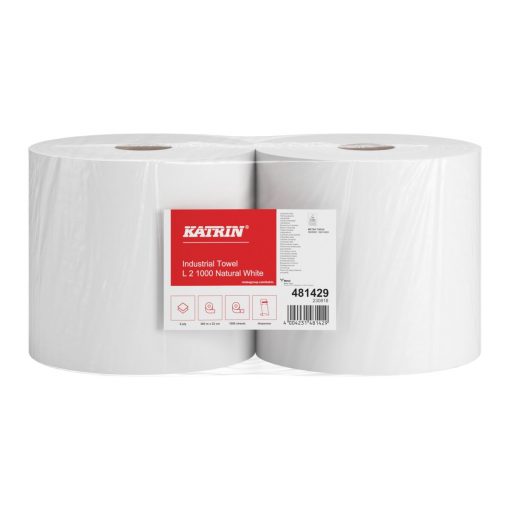 Putztuchrolle Katrin L, 1000 Blatt, 2-lagig, weiß, Recyclingpapier (RC), 22x36 cm, 360 m, perforiert, 2 Rollen (Art. 30822)