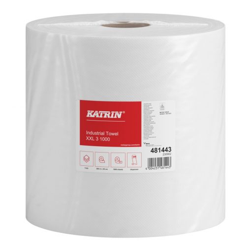 Putztuchrolle Katrin XXL, 1000 Blatt, 3-lagig, weiß, Recyclingpapier (RC), 38x36 cm, 360 m, perforiert, 1 Rolle (Art. 30743)