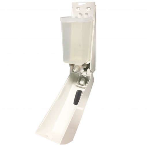 Seifen-u. Desinfektionsmittelspender Hospital, Ellenbogenhebel, Kunststoff weiß, 1000 ml (Art. 70050) – Bild 2