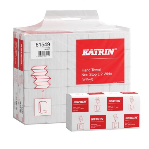 Falthandtuch Katrin Non Stop L, 2-lagig, weiß, Recyclingpapier (RC), W-Falz, 24x32 cm, 3000 Tücher (Art. 90561)