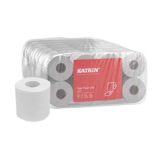 Toilettenpapier Katrin 250, 3-lagig, weiß, Recyclingpapier (RC), 250 Blatt, 6x8=48 Rollen (Art. 90638-S)
