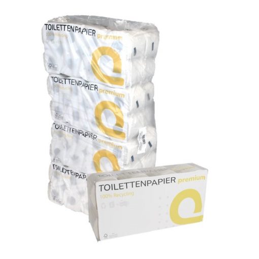 Toilettenpapier Huchtemeier, 2-lagig, weiß, Recyclingpapier (RC), 250 Blatt, 8x8=64 Rollen (Art. 90648)