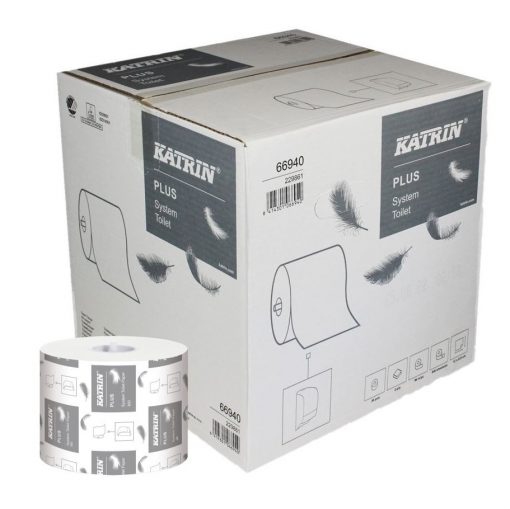 Toilettenpapier Katrin Plus System, 2-lagig, weiß, Zellstoff, 800 Blatt, 36 Rollen (Art. 90654)