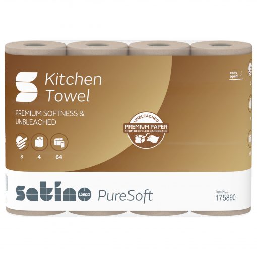 Küchenrolle Satino PureSoft, 3-lagig, beige, Recyclingpapier (RC), 26x22cm, 64 Blatt, 8x4=32 Rollen (Art. 90500) – Bild 2