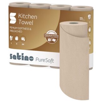 Küchenrolle Satino PureSoft, 3-lagig, beige, Recyclingpapier (RC), 26x22cm, 64 Blatt, 8x4=32 Rollen