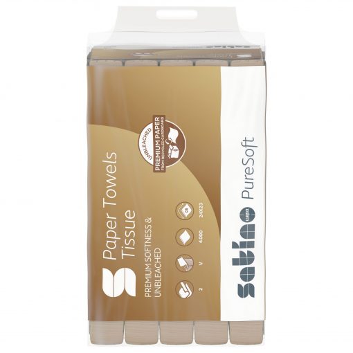 Falthandtuch Satino PureSoft, 2-lagig, beige, Recyclingpapier (RC), 24x23cm, V-Falz, 4000 Tücher (Art. 90515) – Bild 4