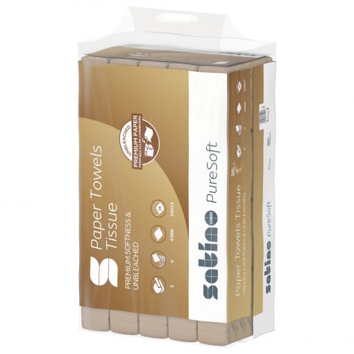 Falthandtuch Satino PureSoft, 2-lagig, beige, Recyclingpapier (RC), 24x23cm, V-Falz, 4000 Tücher (Art. 90515) – Bild 3