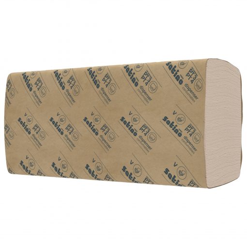 Falthandtuch Satino PureSoft, 2-lagig, beige, Recyclingpapier (RC), 24x23cm, V-Falz, 4000 Tücher (Art. 90515) – Bild 2