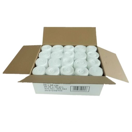 Abfallbeutel für Treteimer, weiß, 30 Liter, 500×600 mm, 10 µ, 20 Rollen a 50 Stück= 1000 Stück im Karton (Art. 91301) – Bild 3
