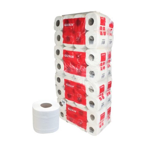 Toilettenpapier Katrin, 2-lagig, weiß, Recyclingpapier (RC), 250 Blatt, 8x8=64 Rollen (Art. 90630)