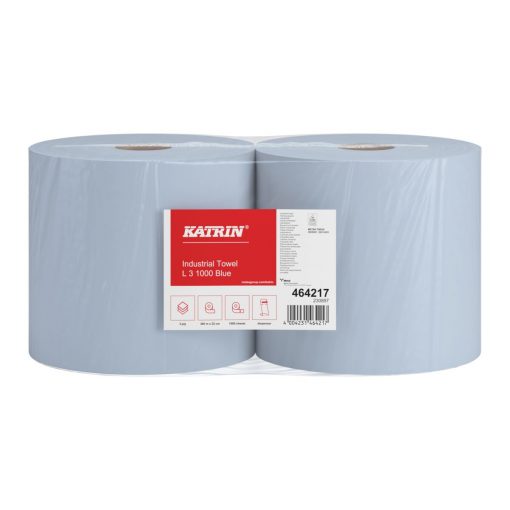 Putztuchrolle Katrin L, 1000 Blatt, 3-lagig, blau, Zellstoff, 22x36 cm, 360 m, perforiert, 2 Rollen (Art. 30243)