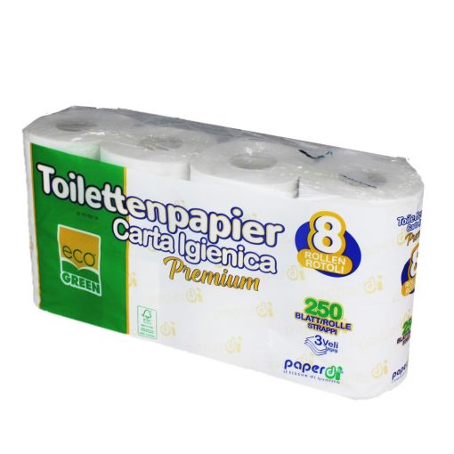 Toilettenpapier Paperdi Premium, 3-lagig, naturweiß, Recyclingpapier (RC), 250 Blatt, 8x8=64 Rollen (Art. 90631N-3) – Bild 3
