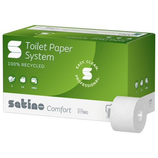 Toilettenpapier Satino Comfort System, 2-lagig, hochweiß, Recyclingpapier (RC), 724 Blatt, 24 Rollen (Art. 90678-S)