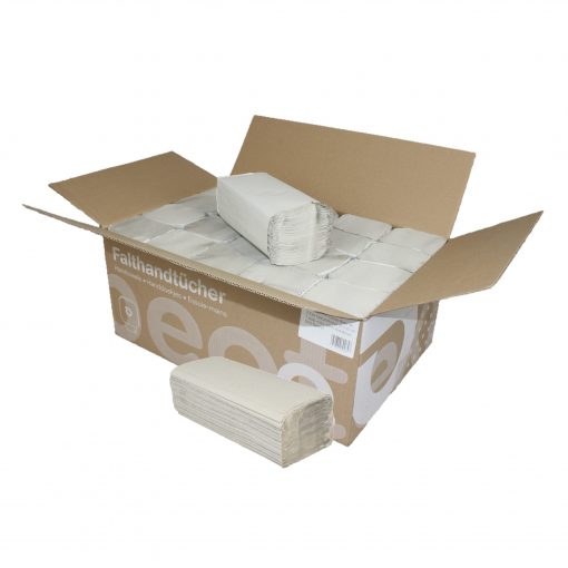 Falthandtuch Huchtemeier, 1-lagig, natur, Recyclingpapier (RC), V-Falz, 25x23 cm, 5000 Tücher (Art. 90526)