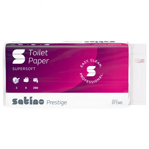 Toilettenpapier Satino Prestige, 3-lagig, hochweiß, Zellstoff-Mix, 250 Blatt, 8x8=64 Rollen (Art. 90642N-S) – Bild 6