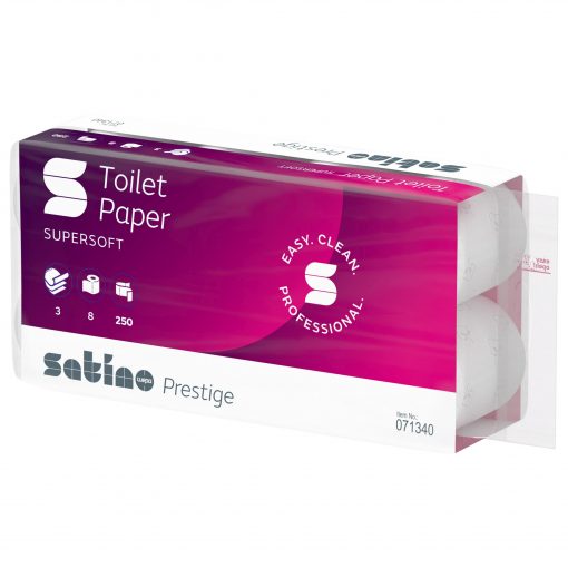 Toilettenpapier Satino Prestige, 3-lagig, hochweiß, Zellstoff-Mix, 250 Blatt, 8x8=64 Rollen (Art. 90642N-S) – Bild 5
