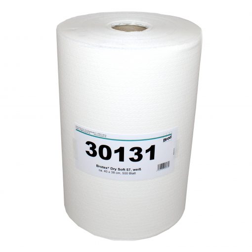 Brotex® Dry Soft 57, Airlaid Wischtuchrolle, Textilcharakter, 500 Blatt, einseitig geprägt, weiß, Zellstoff, 40x38 cm, 1 Rolle ( Art. 30131)