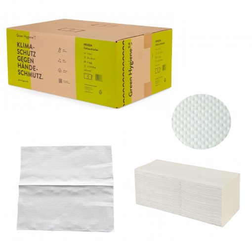 Falthandtücher Green Hygiene Frieda, 2-lagig, hochweiß, Recyclingpapier (RC), V-Falz, 25x23 cm, 4000 Tücher (Art. 90498) – Bild 5