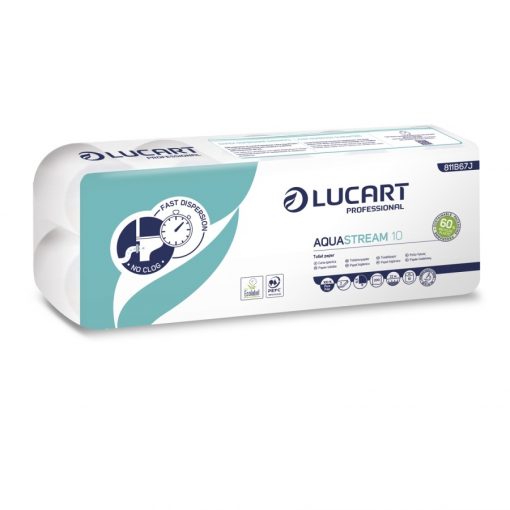 Toilettenpapier Lucart AquaStream 10, 2-lagig, weiß, Zellstoff, 200 Blatt, 12x10=120 Rollen (Art. 90690)