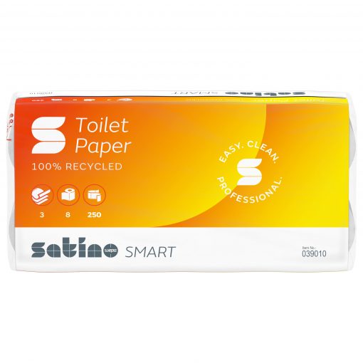 Toilettenpapier Satino Smart, 3-lagig, hochweiß, Recyclingpapier (RC), 250 Blatt, 8x8=64 Rollen (Art. 90631N-1-S) – Bild 3
