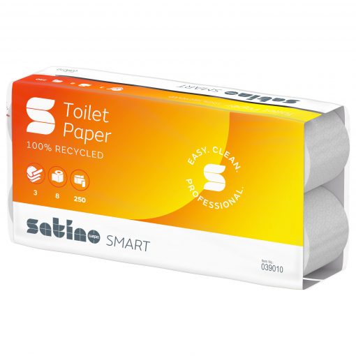 Toilettenpapier Satino Smart, 3-lagig, hochweiß, Recyclingpapier (RC), 250 Blatt, 8x8=64 Rollen (Art. 90631N-1-S) – Bild 2