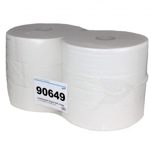 Toilettenpapier Brod Jumborolle, 2-lagig, weiß, Recyclingpapier (RC), 1945 Blatt, 350 m, 6 Rollen (Art. 90649) – Bild 4