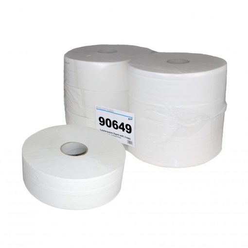 Toilettenpapier Brod Jumborolle, 2-lagig, weiß, Recyclingpapier (RC), 1945 Blatt, 350 m, 6 Rollen (Art. 90649)