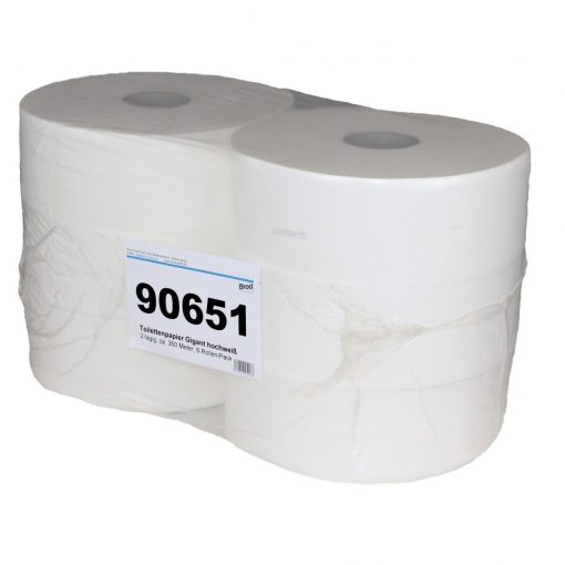 Toilettenpapier Brod Jumborolle, 2-lagig, hochweiß, Zellstoff, 2.000 Blatt, 360m, 6 Rollen (Art. 90651) – Bild 5