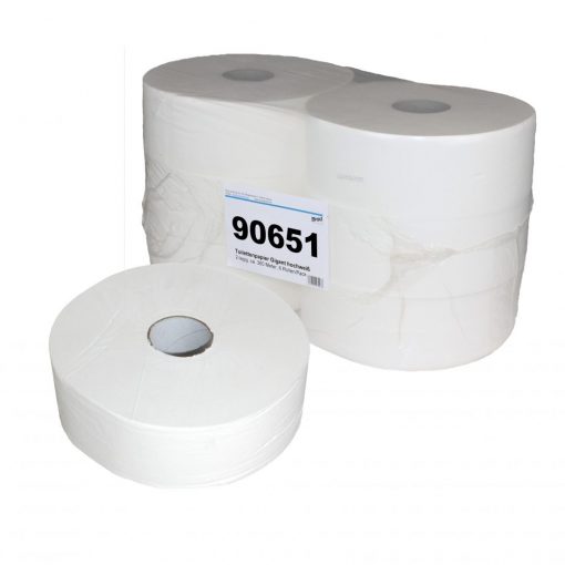 Toilettenpapier Brod Jumborolle, 2-lagig, hochweiß, Zellstoff, 2.000 Blatt, 360m, 6 Rollen (Art. 90651)