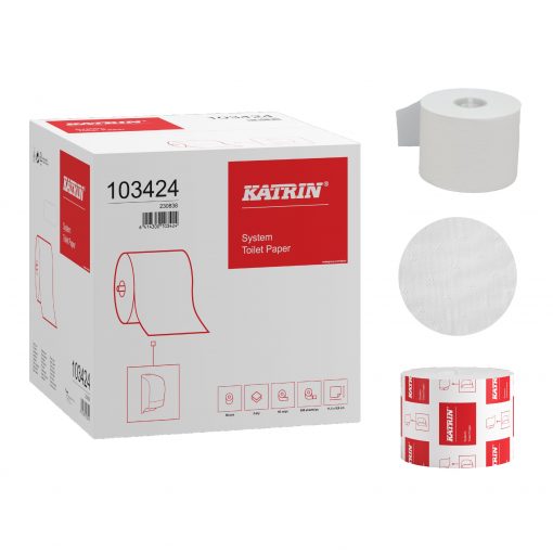 Toilettenpapier Katrin System, 2-lagig, weiß, Zellstoff/RC-Mix, 800 Blatt, 36 Rollen (Art. 90661-S) – Bild 2
