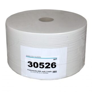 Putztuchrolle Brod 2500, 2191 Blatt, 2-lagig, weiß, Recyclingpapier (RC), 21,5x35 cm, perforiert, 767 m, perforiert, Rolle