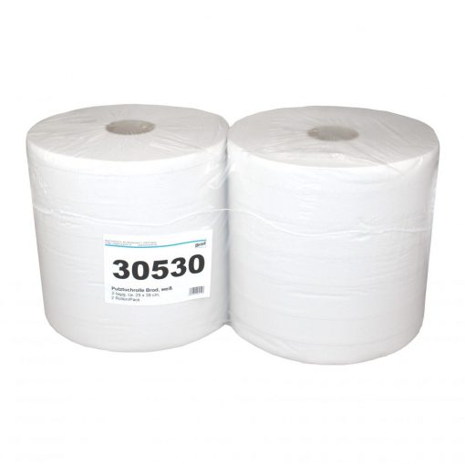 Putztuchrolle Brod 1000, 915 Blatt, 2-lagig, weiß, Recyclingpapier (RC), 29x36,5 cm, 334 m, perforiert, 2 Rollen (Art. 30530)