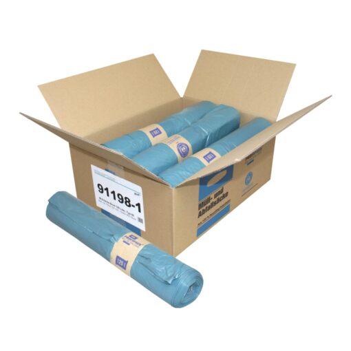 Müllsäcke Brod, blau, 120 Liter, LDPE-REG, 700x1100 mm, Typ 60, 23 µ, 10 Rollen a 25 Stück im Karton (Art. 91198-1)