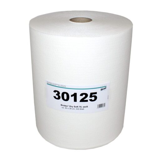 Brotex® Dry Soft 70, Airlaid Wischtuchrolle, Textilcharakter, 500 Blatt, einseitig geprägt, weiß, Zellstoff, 40x38 cm (Art. 30125)