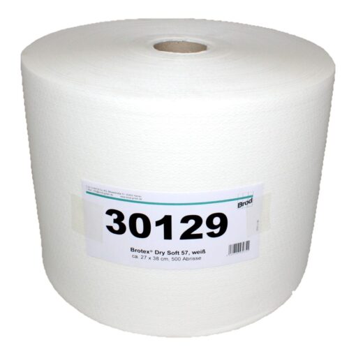 Brotex® Dry Soft 57, Airlaidrolle Wischtuchrolle, Textilcharakter, 500 Blatt, einseitig geprägt, weiß, Zellstoff, 27x38 cm, 1 Rolle (Art. 30129)