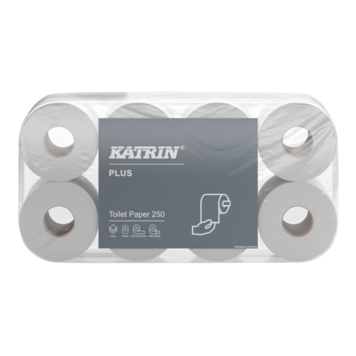 Toilettenpapier Katrin Plus, 3-lagig, hochweiß, Zellstoff, 250 Blatt, 9x8=72 Rollen (Art. 90629) – Bild 4