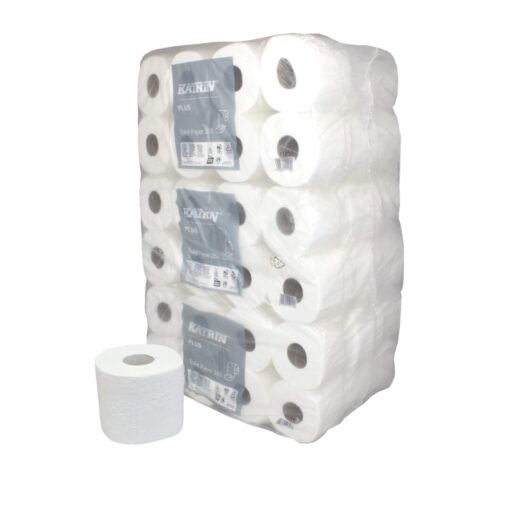 Toilettenpapier Katrin Plus, 3-lagig, hochweiß, Zellstoff, 250 Blatt, 9x8=72 Rollen (Art. 90629)