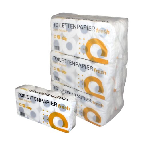 Toilettenpapier Huchtemeier, 4-lagig, weiß, Zellstoff, 150 Blatt, 9x8=72 Rollen (Art. 90635N-1)