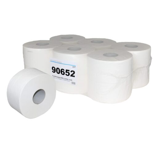 Toilettenpapier Brod Mini Jumbo, 2-lagig, weiß, Zellstoff, 890 Blatt, 160 m, 6 Rollen (Art. 90652)