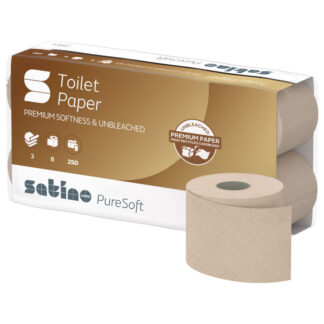 Toilettenpapier Satino PureSoft, 3-lagig, beige, Recyclingpapier (RC), 250 Blatt, 8x8=64 Rollen