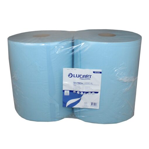 Putztuchrolle Lucart Skytech 2.1000 XL, 1000 Blatt, 2-lagig, blau, Recyclingpapier (RC), 36x36 cm, 360 m, perforiert, 2 Rollen (Art. 30400-2)
