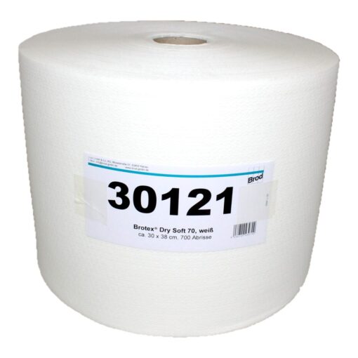 Brotex® Dry Soft 70, Airlaid Wischtuchrolle, Textilcharakter, 700 Blatt, einseitig geprägt, weiß, Zellstoff, 30x38 cm, 700 Blatt (Art. 30121)