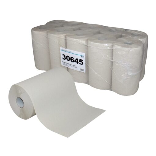 Putztuchrolle Brod 100, 100 Blatt, 3-lagig, natur, Recyclingpapier (E-Tissue), 24x38 cm, 38 m, 10 Rollen (Art. 30645)
