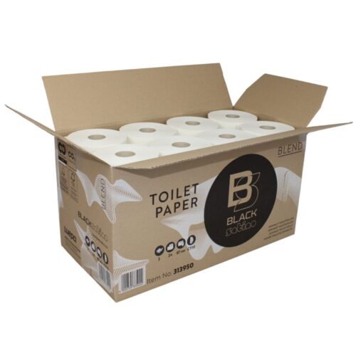 Toilettenpapier BlackSatino Blend, 2-lagig, weiß, Recyclingpapier (RC), 801 Blatt, Kompaktrolle, 24 Rollen (Art. 90632-1) – Bild 5