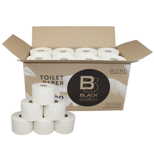 Toilettenpapier BlackSatino Blend, 2-lagig, weiß, Recyclingpapier (RC), 801 Blatt, Kompaktrolle, 24 Rollen (Art. 90632-1) – Bild 2