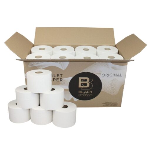 Toilettenpapier BlackSatino, 2-lagig, weiß, Recyclingpapier (RC), 712 Blatt, Kompaktrolle, 24 Rollen (Art. 90632) – Bild 2