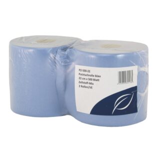 Putztuchrolle Huchtemeier, 500 Blatt, blau, Zellstoff, 22x35 cm, 175 m, perforiert, 2 Rollen